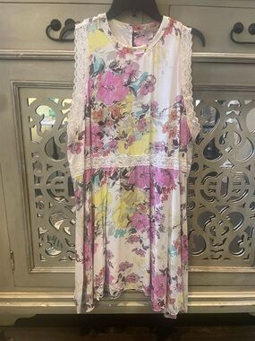 Waverly Sleeveless Floral Lace-Trim Dress in Pink & Yellow